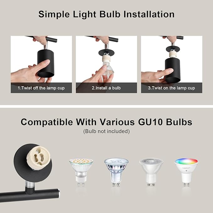 4-Light Track Lighting Fixtures Ceiling, GU10 Black Led Ceiling Spotlight, Modern Track Light Kit for Kitchen Hallway Living Room