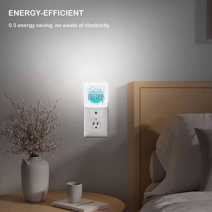 LED Night Light Lamp with Smart Sensor Dusk to Dawn Sensor,Bright Blue Abstract Sweet Dreams Phrase Night Light Daylight White,0.5W Plug-into Wall for Adults,Bedroom,Bathroom,Hallway,Kitchen