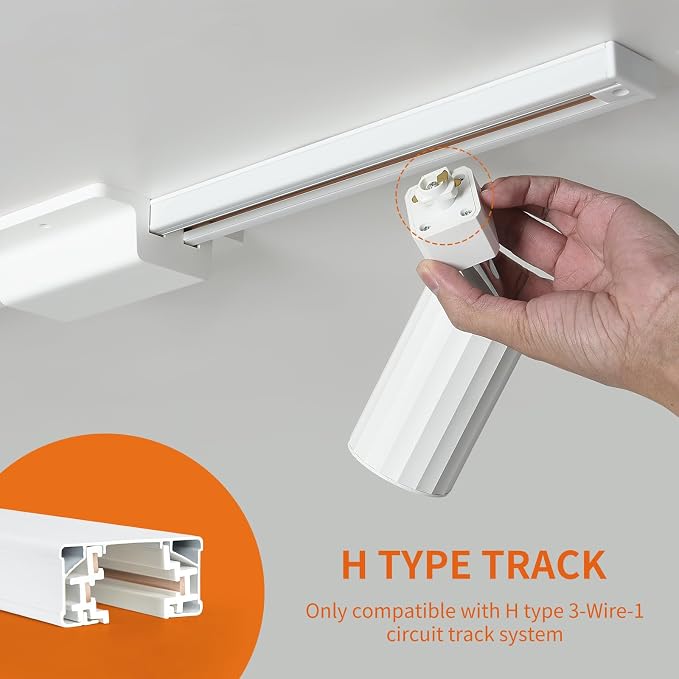 39FT H Track Lighting Rail Kit, White 120V H Type Track Rail System | Includes Floating Canopy Connector, I/L/T Connectors, End Caps and Live End Feed. Compatible with H style 3-wire Track heads