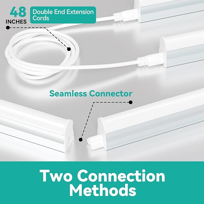 4FT LED Shop Lights (12 Pack), 2000LM 6500K Super Bright White T5 Commercial Lights, 20W Linkable Utility Integrated Single Fixture for Gym/Garage/Ceiling/Under Cabinet, Plug & Play