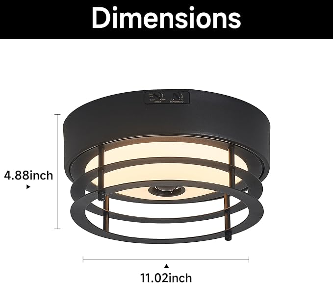 Yisuro Outdoor Ceiling Light with Motion Sensor, Dusk to Dawn Flush Mount Ceiling Light, LED Light, Adjustable Timer & Sensitivity, Exterior Porch Light Fixture for Front Door, Patio, Garage, Black