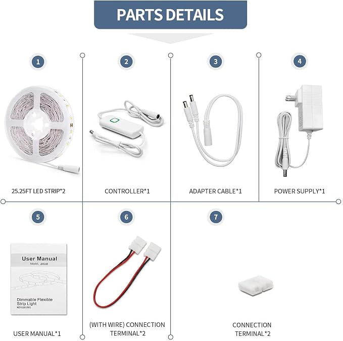 Led Strip Lights 50.5ft Warm White Dimmable Led Light Strip Flexible Rope Lights Kits with 24v Etl Power Supply, Adhesive Clips, Dimmer Switch and Connectors for Indoor Decor