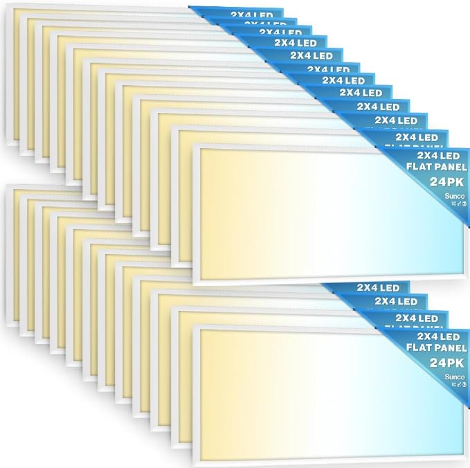 Sunco 24 Pack 2x4 LED Flat Panel Lights 3CCT Selectable, 30-50W, Dimmable | 6500LM, Selectable CCT 4000K/5000K/6000K, Selectable Wattage 30W/40W/50W, 0-10V, Office Lighting, Warehouse, Drop Ceiling