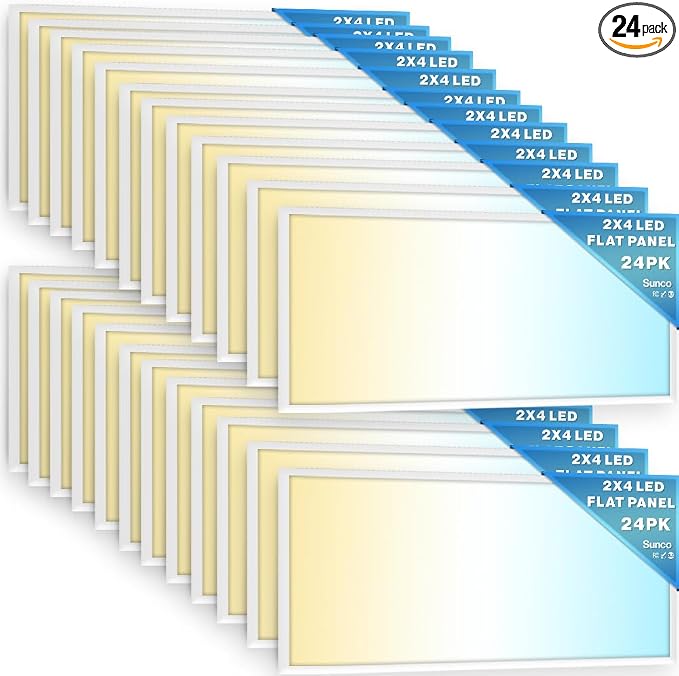 Sunco 24 Pack 2x4 LED Flat Panel Lights 3CCT Selectable, 30-50W, Dimmable | 6500LM, Selectable CCT 4000K/5000K/6000K, Selectable Wattage 30W/40W/50W, 0-10V, Office Lighting, Warehouse, Drop Ceiling