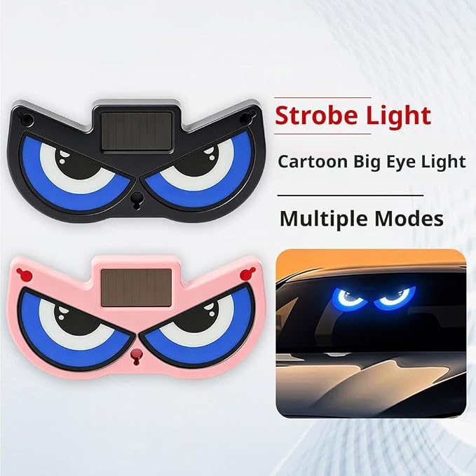 Cartoon Big Eye Car Light, Solar Powered LED Dashboard Decoration with USB Charging, Funny Eye Warning Flash Light with Multiple Modes, Car Interior Accessory for Night Safety, ABS Mini Novelty Lamp