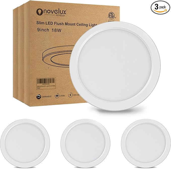 ETL Certified 9 inch LED Ceiling Light Flush Mount, Ultra Slim 0.63" Thick Round Flat Panel Ceiling Lamps 3 Pack 5000K Daylight White Dimmable Ceiling Light for Bedroom, Bathroom, Closet