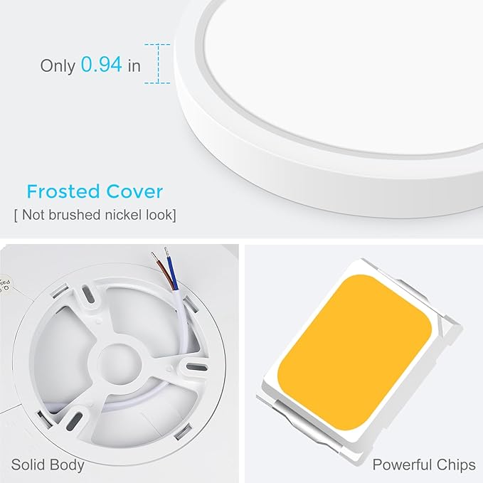 LightingWill 7 Inch LED Flush Mount Ceiling Light Fixture, 5000K Daylight White, 1500LM, 12W, Flat Modern Round Lighting Fixture, 120W Equivalent White Ceiling Lamp for Kitchens, Bedrooms.etc.