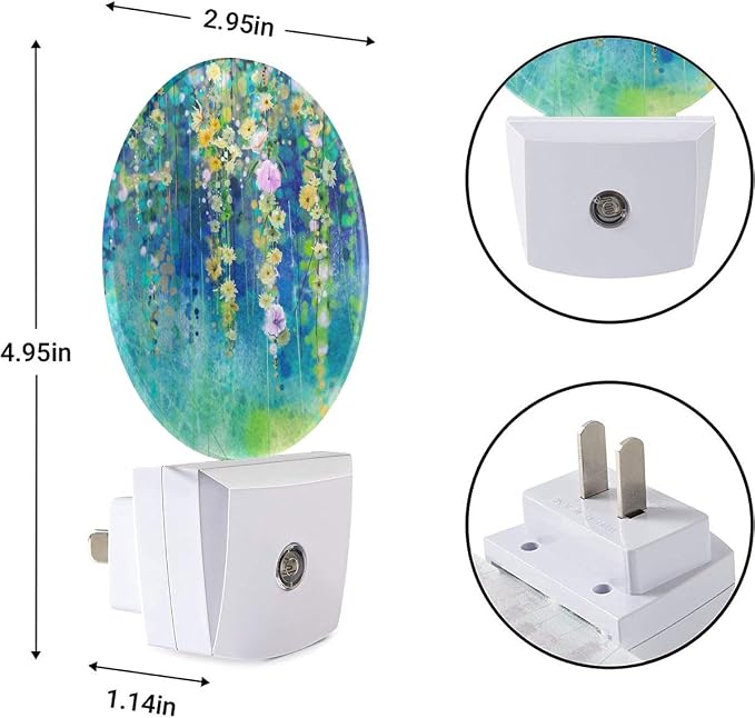 EKOBLA Green Floral Leaves Night Light, Ivy and Wisteria Blossoms Night Lights Plug Into Wall with Auto Sensor for Kitchen Bathroom