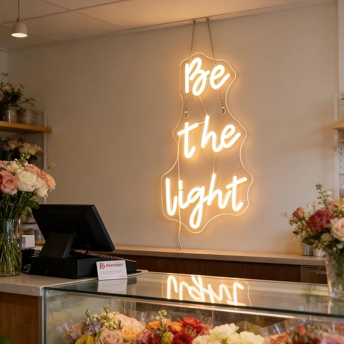 "Be The Light" Neon Sign, Positive Quotes Decorative Neon Lights for Home Room Wall Decor, Office Wall Decor Neon Light Sign, Christmas Birthday Gift,Thanksgiving Gift(warm white)