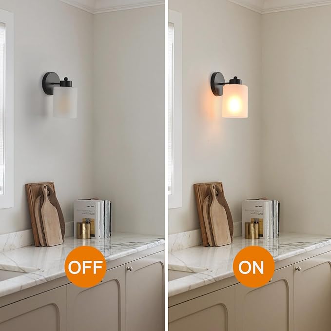 Metal Sconces Wall Lighting with Clear Glass Shade, Bathroom Vanity Light Matte Black Wall Sconce, Modern Wall Light Fixtures