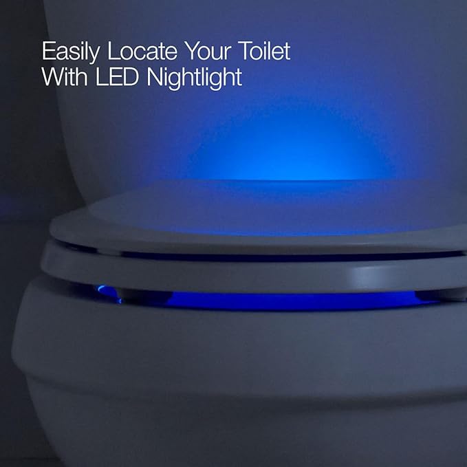 KOHLER 78059-RL-0 Rutledge Nightlight ReadyLatch Slow Close Toilet Seat, Round-Front, Quiet-Close Lid and Seat, Grip-Tight Bumpers, White