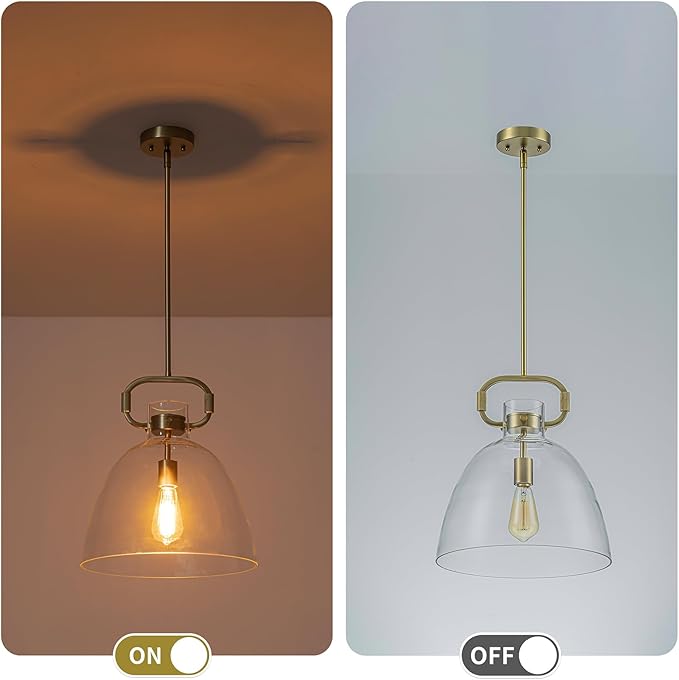 14’’ Large Pendant Lights Kitchen Island, 1-Light Modern Brass Gold Kitchen Island Lighting with Glass Shade, Adjustable Hanging Pendant Light for Dining Room Bedroom Hallway E26