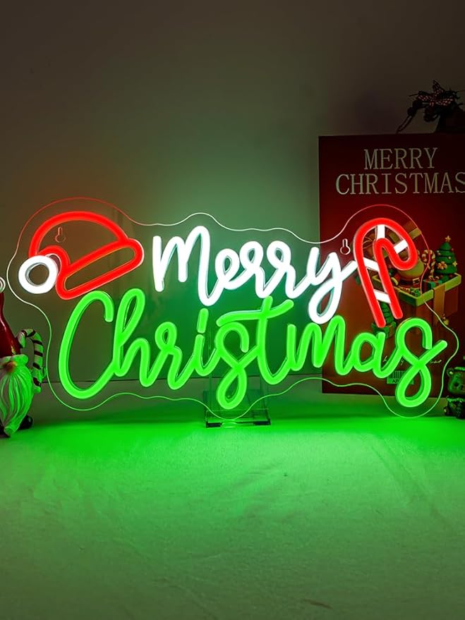 NOSUN Merry Christmas Candy Cane Neon Sign LED Lighted Dimmable Switch Christmas Gift Decorations for Xmas Party Kids Bedroom Bar Pub Club Decor
