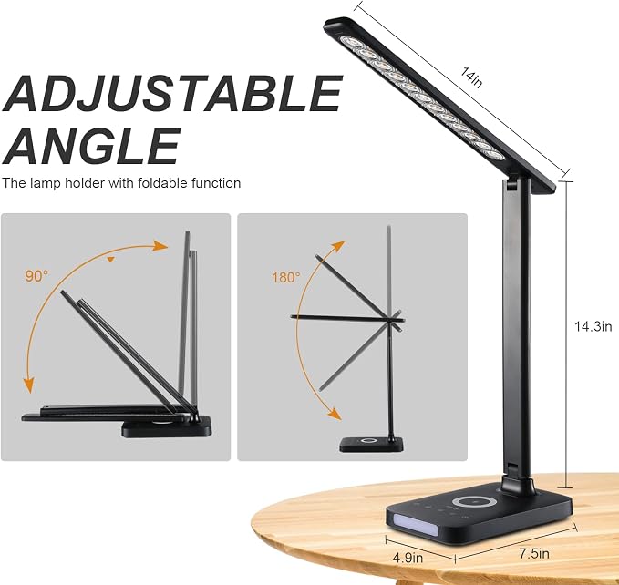 VAVOFO LED Desk Lamp with Fast Charger, USB Charging Port, Desk Light for Home Office with 5 Brightness Levels, Touch Control, 30/60 min Auto Timer, Eye-Caring Dimmable Table Lamp with Adapter