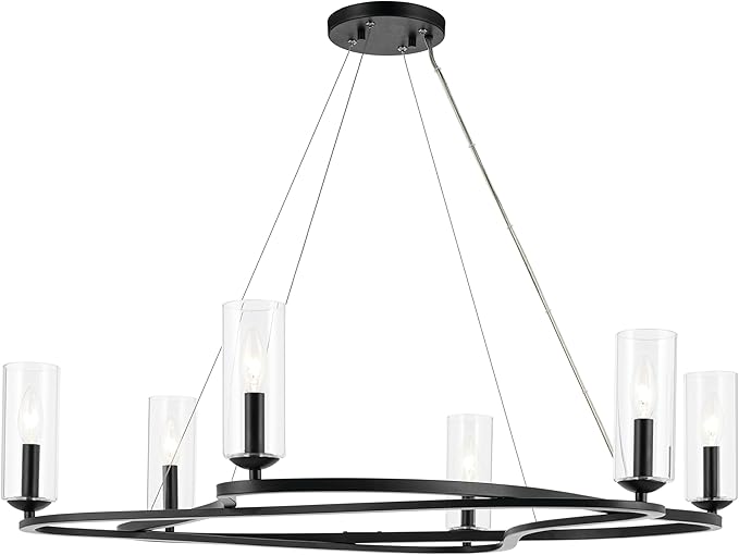Kichler Harpin 6-Light Chandelier, Sloped Ceiling Compatible, for Dining Room or Living Room with Clear Glass in Black (8.5" x 37.75"), 52771BK