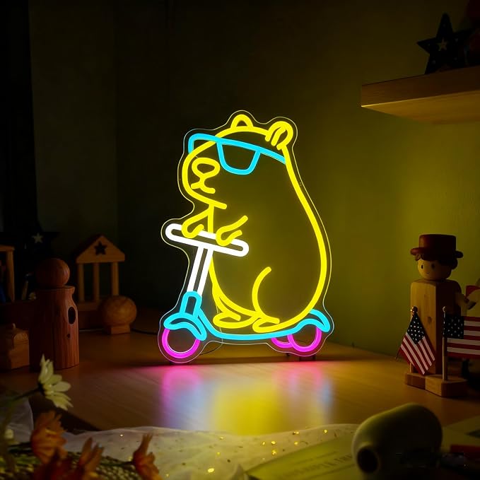 Capybara Neon Sign LED Neon Light Dimmable USB Wall Decor Animal Shape | Capybara Room Decor Neon Wall Light Bedroom Gaming Dorm Kids Teens Capybara Lovers Party Decor Birthday Gift for Kids