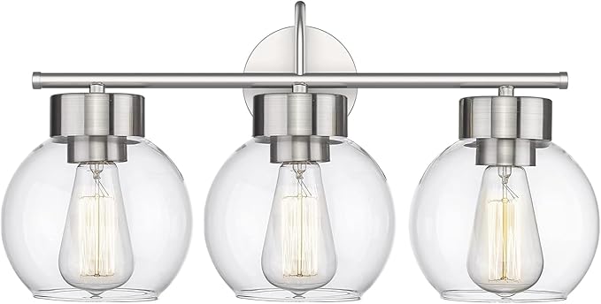 EAPUDUN 3 Light Bathroom Vanity Light, Brushed Nickel Bathroom Light Fixtures with Clear Glass Shade Wall Sconce, Porch Wall Lamp for Mirror, WLA1435-BNK