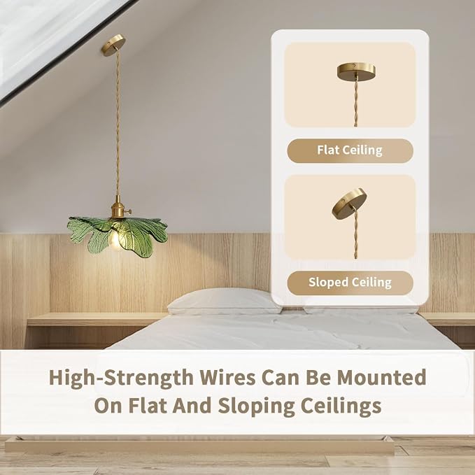 Vintage Pendant Lights Green Glass Pendant Lighting Kitchen Island Hand Blown 1-Light Brass Pendant Light Farmhouse Hanging Light fixtures with Glass Shade for Dining Room Bedroom