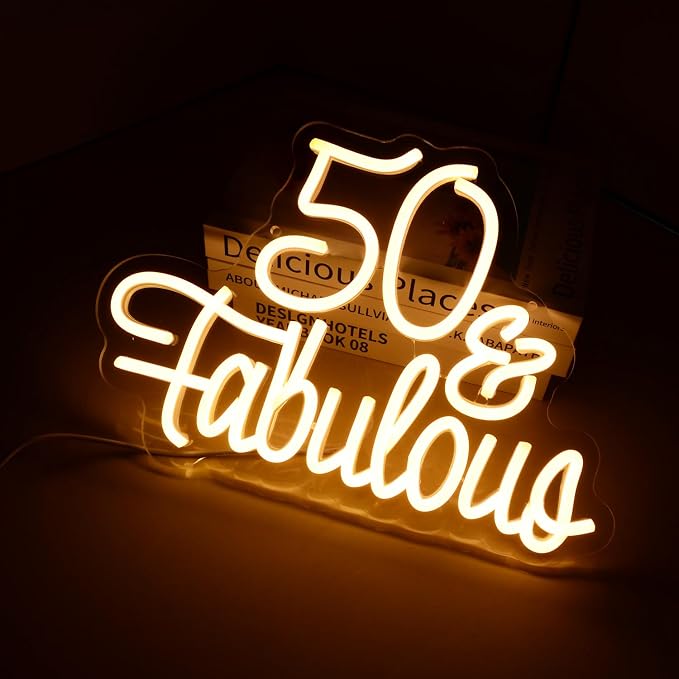 50 Fabulous Neon Light Fifty Years Old Neon Sign for 50th Wedding Anniversary Birthday Party Decorations Warm White LED Light for Wife, Mom, Daughter, Sister, Aunt, Best Friends, BFF, Coworkers