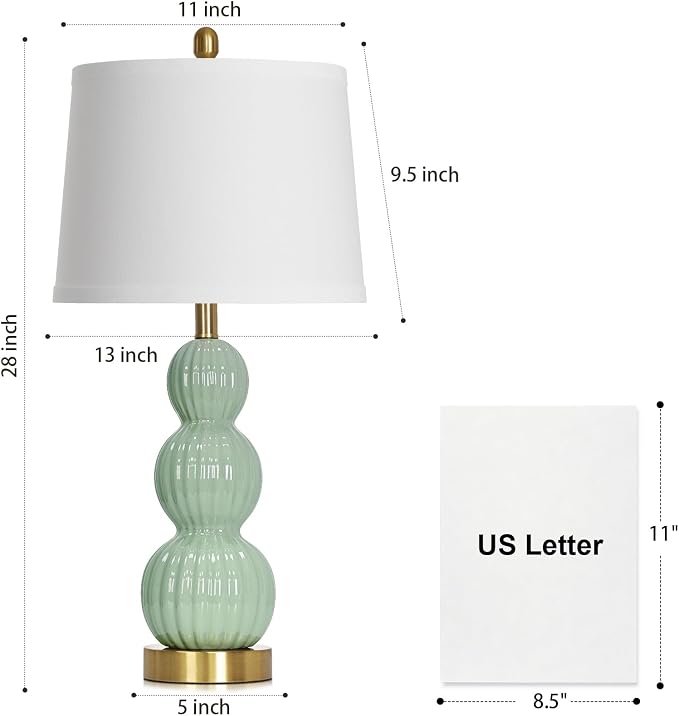 28" Sage Green Table Lamps Set of 2 for Living Room, Modern Ceramic Bedside Lamps for Bedroom, Ribbed Gourd Table Lamps for Nightstand (2 LED Bulbs Included)