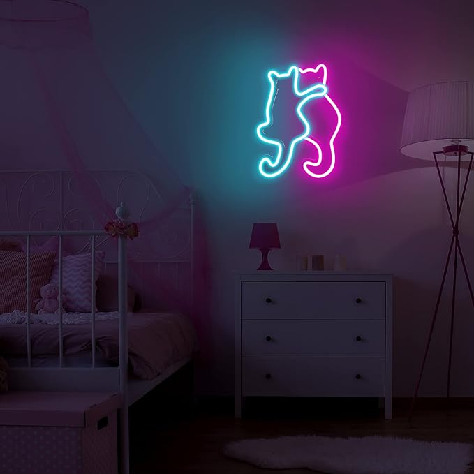 Kathfly Cat Neon Signs LED Neon Light Sign Lights Decor Animal USB Operated Decorative for Wall Art Decor Party Wedding Birthday Kids Girls Room Party Bar Background Decoration(Cute Cat)