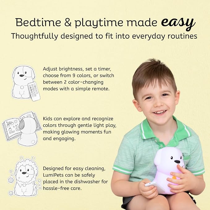 Puppy Night Light with Remote, Squishy Silicone Lamp for Kids | Tap Control | Rechargeable 9-Color Changing Soft Glow | Nursery Nightlight for Kids | Portable Animal Nightlight | USB Cord