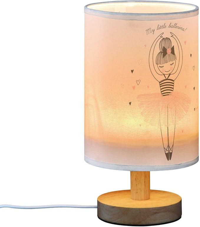 Table Lamp Cute Ballerina Girl Princess Dancing Ballet with Heart Nightstand Lamp with Wood Base Fabric Lamp Shade Bedside Desk Lamp for Living Room Bedroom Kids Room Office