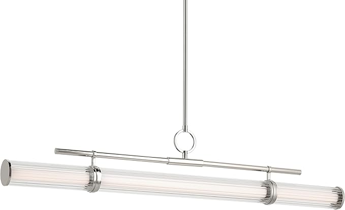 Kichler Riven LED 1-Light Linear Chandelier with Clear Fluted Glass in Polished Nickel, Sloped Ceiling Compatible, for Kitchen or Dining Room (9.5" x 8" x 48.25"), 52753PNLED