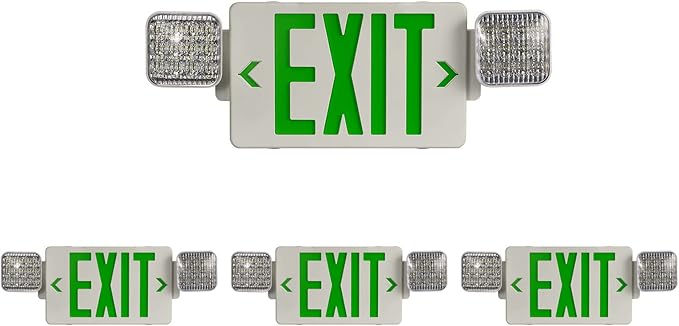 TANLUX Green Exit Sign with Emergency Lights, LED Emergency Exit Light with Battery Backup, UL Listed, AC 120/277V, Commercial Emergency Lights Combo for Business - 4 Pack