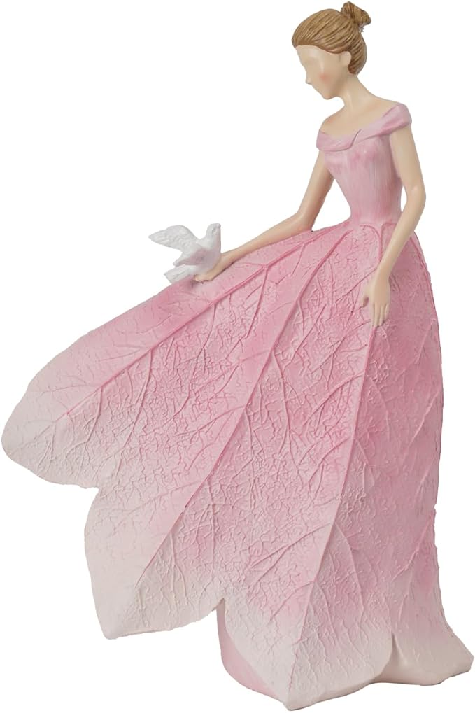 Guichifun Pink Leaf Angel Girls Fairy Statue, 8.5 x 5.25 x 12 Inch | Resin, Home Garden Decor, For Outside or Inside, Rustic Fairy Garden Figurines, Gifts for Women