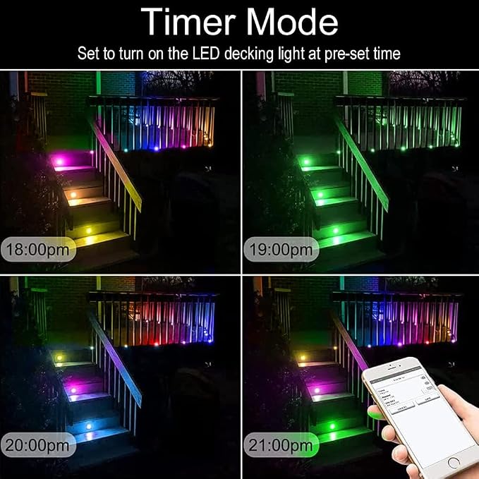 Sumaote LED Deck Lights Kit, 20 Pack 1.22" WiFi Smart RGBW+IC Multicolor | Recessed Low Voltage 12V IP67 Waterproof, App Control Dynamic Color Changing, for Outdoor Step Stair Garden Yard Landscape