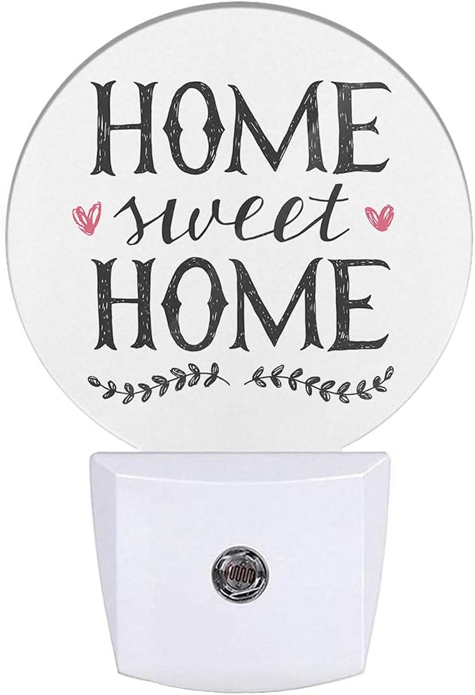 Night Lights Plug into Wall Sweet Home Hand Lettering Word Night Light Dusk to Dawn Sensor LED Lighting for Bedroom Bathroom Living Room, 0.5W Sleep Friendly
