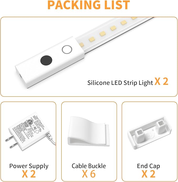 MY BEAUTY LIGHT 80in Smart Under Cabinet Lights, Handwave Sensor Under Counter Lights for Kitchen, 2700K-6500K 1090lm Stick-on Closet Light, Slim Cuttable Plug and Play Kitchen Lamp, 2 Rolls of 40in