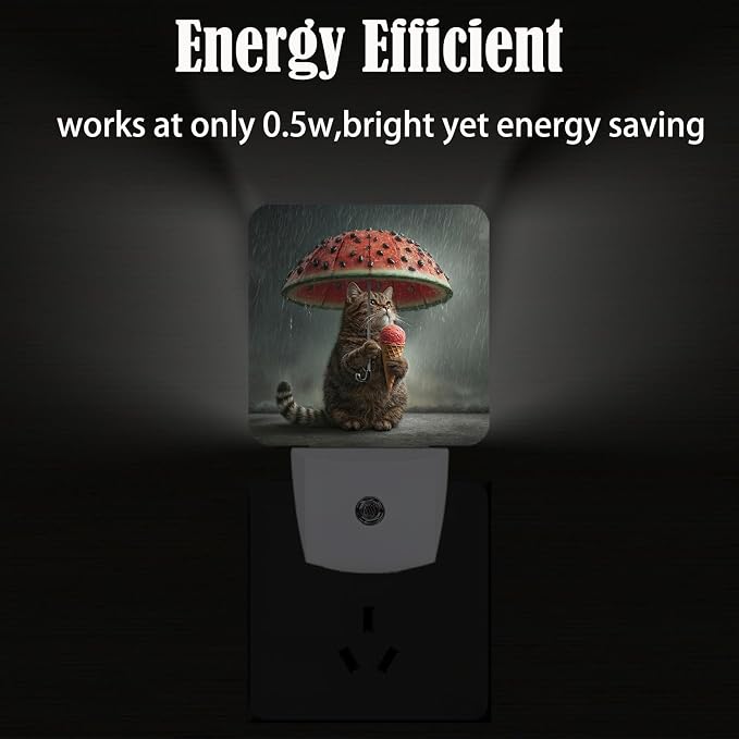 Cute Cat Holding Umbrella Night Light,Plug Into Wall with Dusk to Dawn Light Sensors, Warm Nightlights for Bedroom,Bathroom,Hallway,Kitchen,Gifts Ideal for Boys Girls Women Men