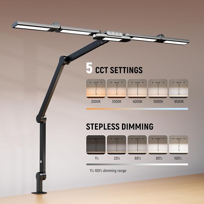 NEEWER Basics 32.5" Clip On Desktop LED Light for Home Office, 23W LED Dimmable Architect Lamp with Table Desk Clamp, 5 Light Bars, Computer Drafting Video Conference Atmosphere Lighting, DL01