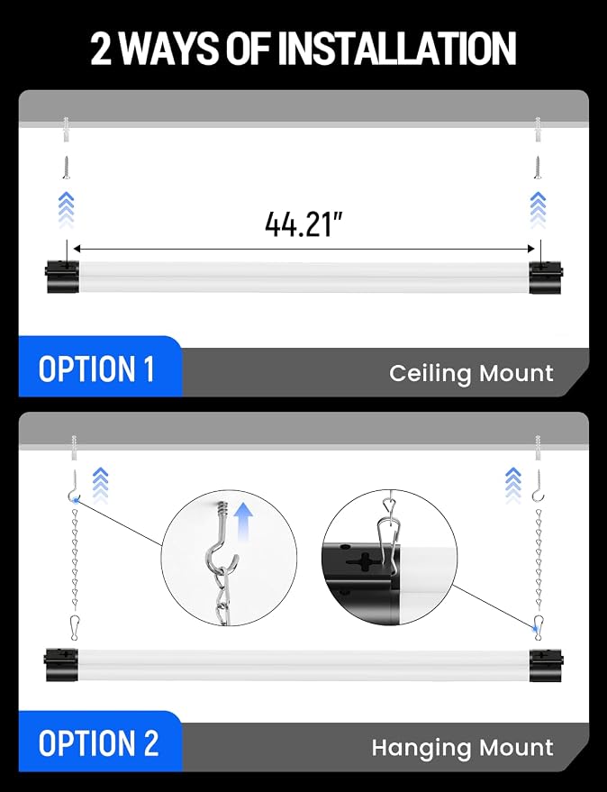 (4 Pack) LED Shop Light 4FT, 4500LM, 45W (150W Equivalent), 6500K Bright White Linkable Integrated Ceiling Light Fixture, Hanging or Flush Mount Garage Lighting, Corded Electric with ON/OFF Switch