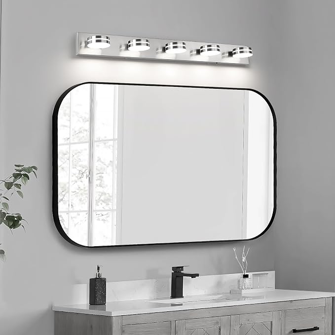 LED Brushed Nickel Bathroom Vanity Lights 5 Light 40.55in | 30W LED Bathroom Light Fixtures Over Mirror, with 360° Rotating Lamp Head, 5CCT Dimmable, Dimmer Switch Not Included