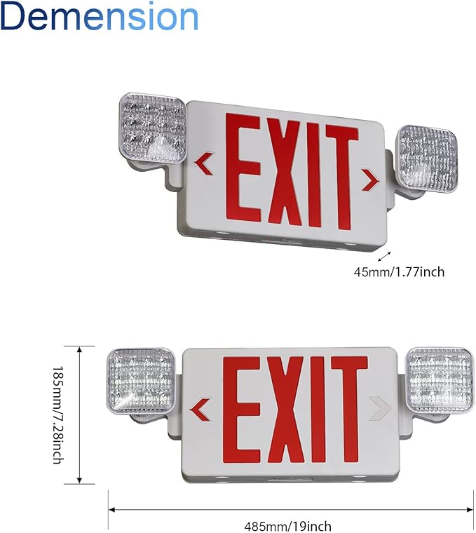 TANLUX Red Exit Sign With Emergency Lights, LED Light With Battery Backup, UL Listed, AC 120/277V, Commercial Combo for Business - 2 Pack