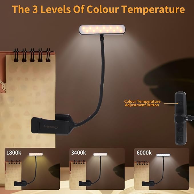 24 Led Rechargeable Book Light for Reading in Bed-Eye Caring 3 Color Temperatures,80 Hrs Runtime Lightweight Clip-On Lamp, Perfect for Kids, Book Lovers, and Student Gifts(Black, Rotating)