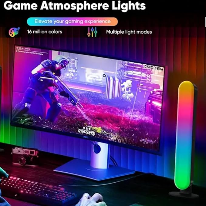 2pcs Smart LED Light, RGB Ambient Light Bars, Rhythm Lamp, Remote and APP Control, Music Sync Backlight for Gaming TV Bedroom, Desktop Lamp with Color Adjustable, timed Control