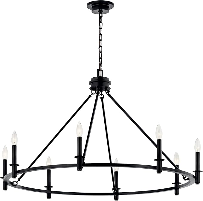 KICHLER Carrick 8-Light Chandelier, Updated Traditional Light in Black, Sloped Ceiling Compatible, for Dining Room, Office, Foyer or Bedroom (23.7" x 40.75"), 52706BK