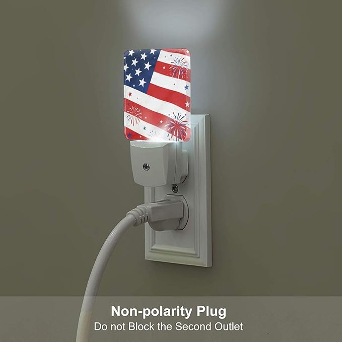 250 Years Anniversary American Flag Night Light Set of 2, Patriotic Eagle Auto Sensor LED Dusk-to-Dawn Nightlights, Plug-in Sensor Lamp for Bedroom Kitchen Hallway Stairs Decorative