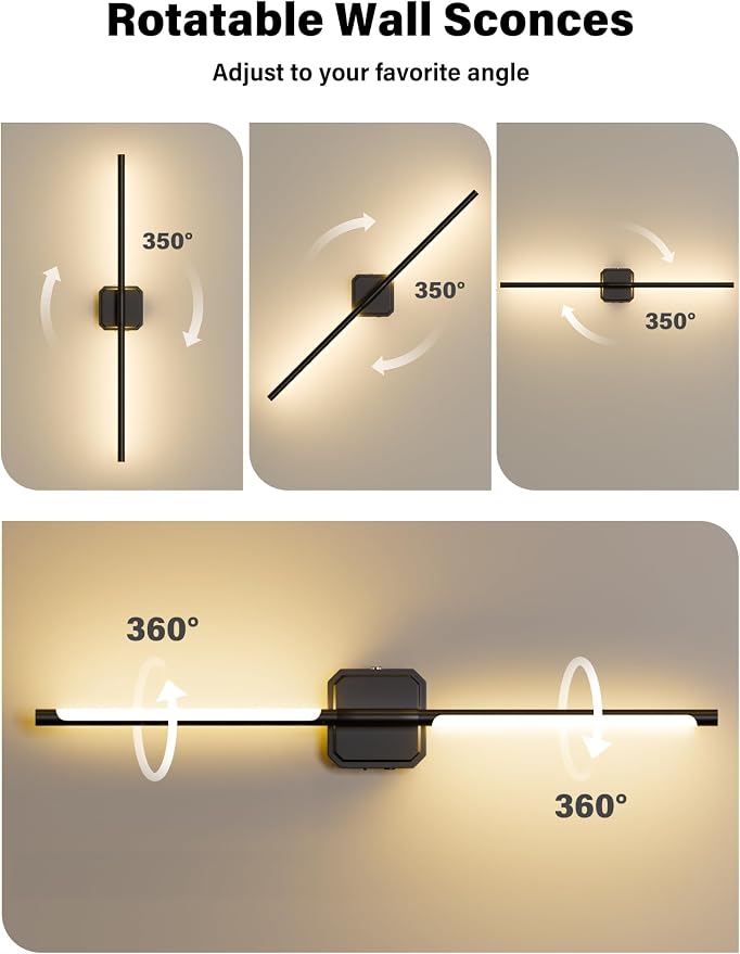 Battery Operated Wall Sconces Set of Two, Wireless Wall Lights Touch & Remote Control Rechargeable LED Wall Lamp 2700K-6000K Dimmable Lights for Living Room Bedroom Bathroom Hallway( 29 ", Black)