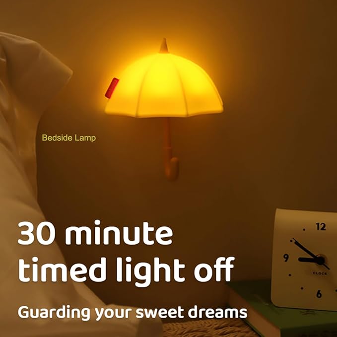 Umbrella Night Light for Kids,Light-Up Magnetic Fridge Lamp, Rechargeable Silicone Lamp for Baby Nursery,3 Levels Dimmable 30 minute timer,Squishy Bedside Night Lamp for Bedroom Kitchen