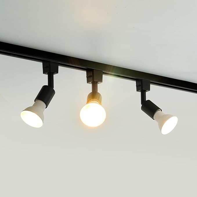 mirrea L Type Track Lighting Head to E26 Medium Screw Base Adapter Light Direction Adjustable Pack of 3 (Black)