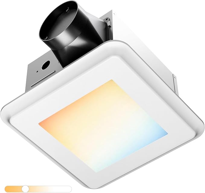 Amico Bathroom Exhaust Fan with Light, 80 CFM, 0.9 Sones, 1000LM, 5CCT, Easy Install, Ceiling Mount Shower Bathroom Fan, Adjustable Exhaust Vent with light, ETL & FCC Certified