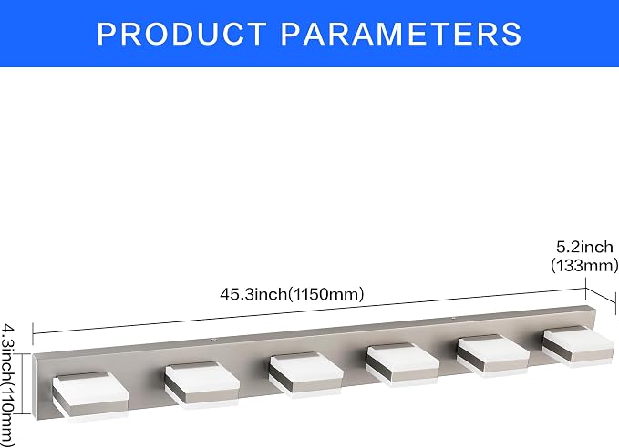SOLFART LED Modern Bathroom Vanity Lights Over Mirror, Brushed Nickel Vanity Light Fixture 6 Light, LED Nickel Bathroom Lights Cool Light 6000K