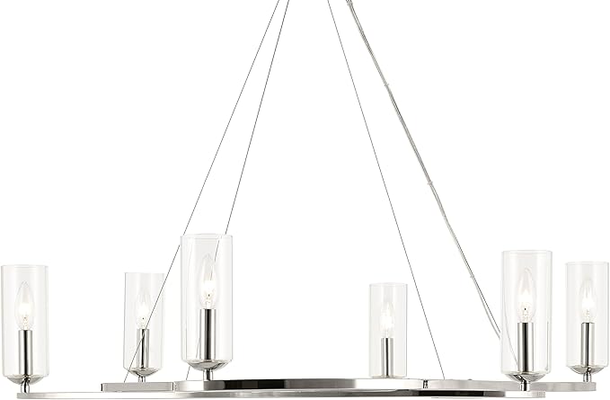 Kichler Harpin 6-Light Chandelier, Sloped Ceiling Compatible, for Dining Room or Living Room with Clear Glass in Polished Nickel (8.5" x 37.75"), 52771PN