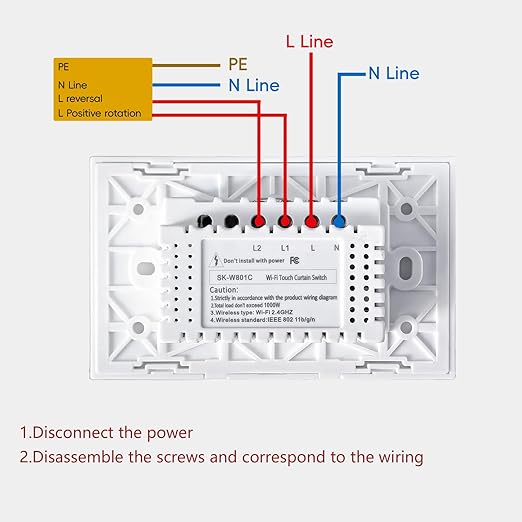 Smart Curtain Switch Single Gang 2.4GHz Wi-Fi Touch Switch, Neutral Wire Required,Work with Smart Life/Tuya App and Alexa,Tempered Glass Panel,White