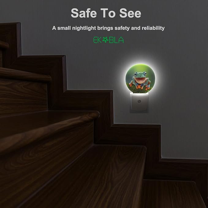 EKOBLA Frog Night Light - Cute Green Pond Animal LED Wall Plug-in Nightlights with Auto Sensor, Dusk to Dawn Lighting for Bedroom, Bathroom & Kitchen